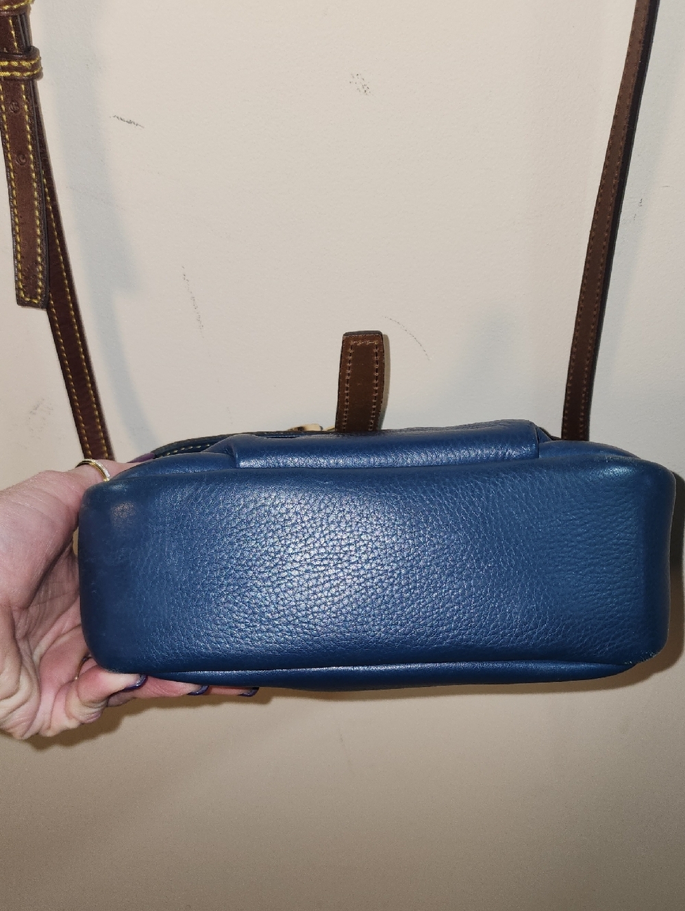 Dooney & Bourke Blue Pebble Soft Leather Crossbody with Brown Trim Locket - Picture 8 of 15